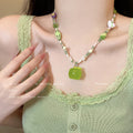 Summer fresh mint green green apple beaded necklace women's sweet forest girl style cute easiest for match clavicle chain