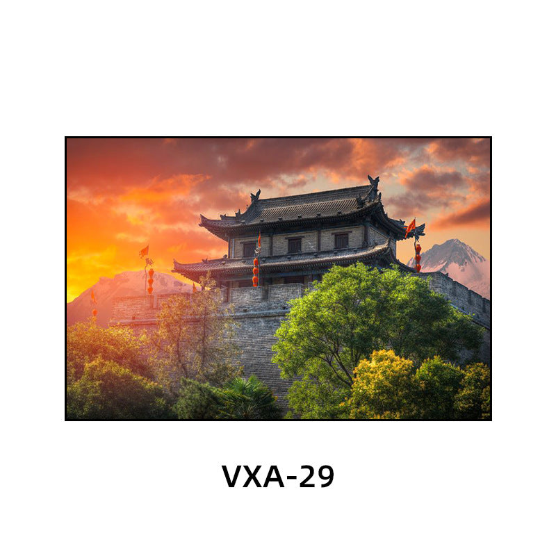 陕西装饰画西安长安古城风景建筑面馆挂画美食餐厅饭店包厢壁画