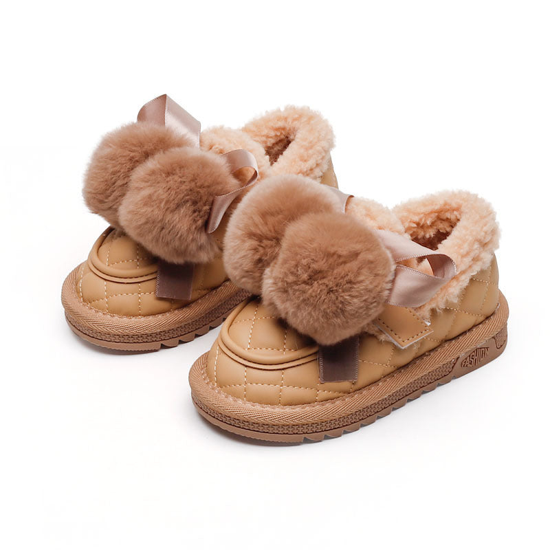 winter new arrivals: girls' fleece-lined cotton shoes - versatile bow-tie casual ankle boots for students (sizes for mid-to-large children)