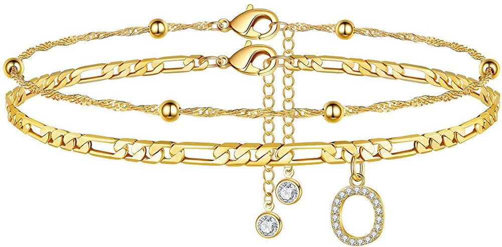 export hot-selling 26-letter anklet, zircon letter anklet, minimalist fashion seed bead cuban double-layer anklet