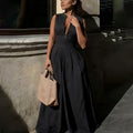 cross-border e-commerce women's fashion: european and american summer new arrivals - stylish, chic, and trendy solid color wide-leg jumpsuit for work and casual wear
