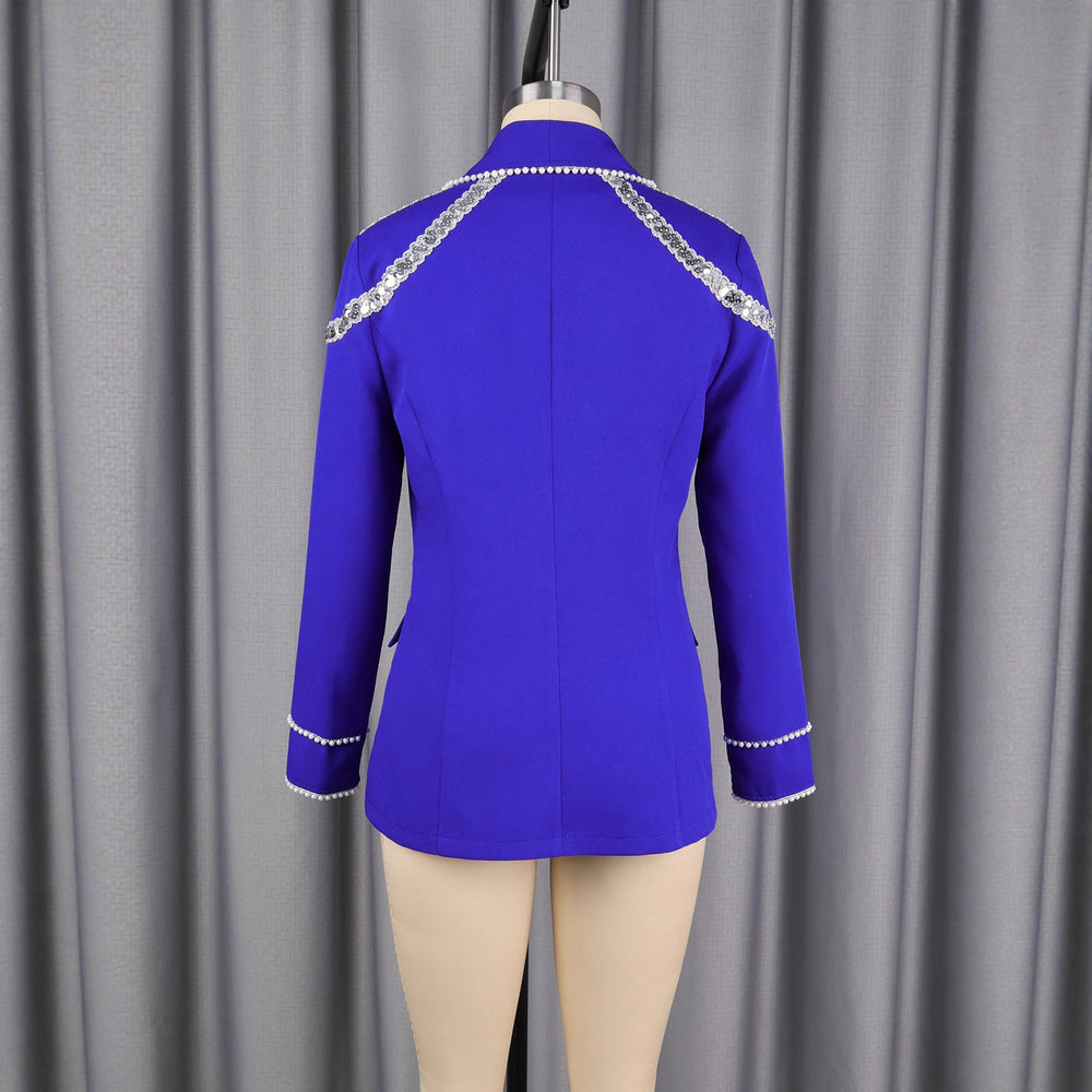European and american mid-length beaded blazer - stylish sequin slim-fit banquet suit jacket