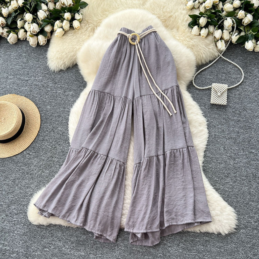 Casual pants  summer fairy gentle style versatile high waistloose wide leg culottes cover flesh and crotch chiffon pants