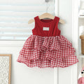girls' summer sweet princess red plaid patchwork cake vest dress sleeveless princess mesh tutu dress