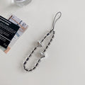 Minimalist crystal square electroplated heart bracelet with transparent star and bear charms, black and white bead phone case charm accessories