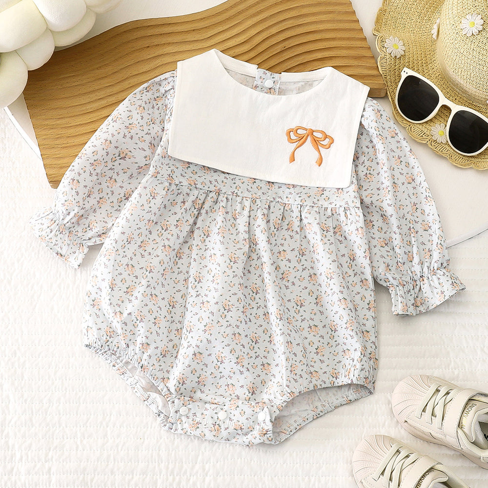 K-style baby summernew arrival bag butt baby pure cotton jumpsuit floral long sleeves romper female baby khaki