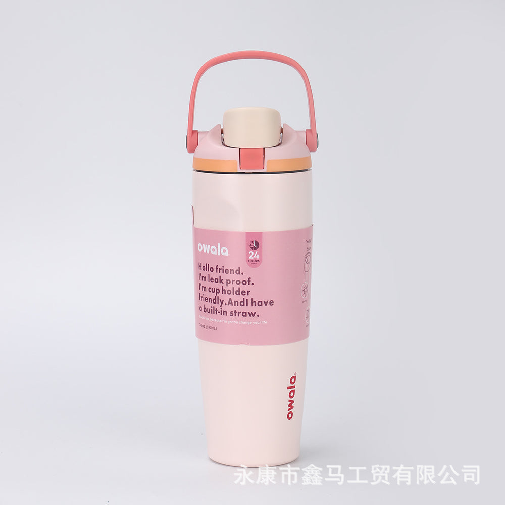 New arrival high-looking owala fruit cup outdoor portable satchel car cup 304 stainless steel straw thermos cup