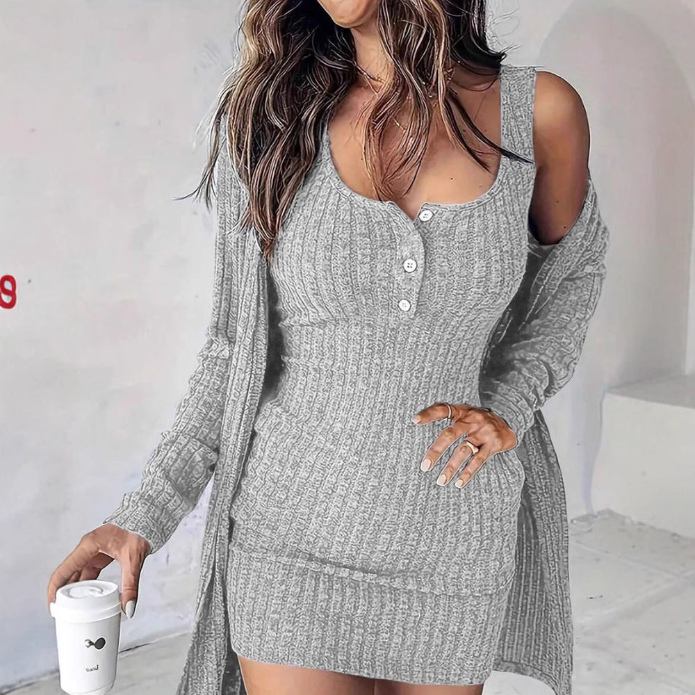 Amazon fashion cross-border foreign trade dress outweartwo-piece setsexy silm pure color pit strip vest dress women's clothing