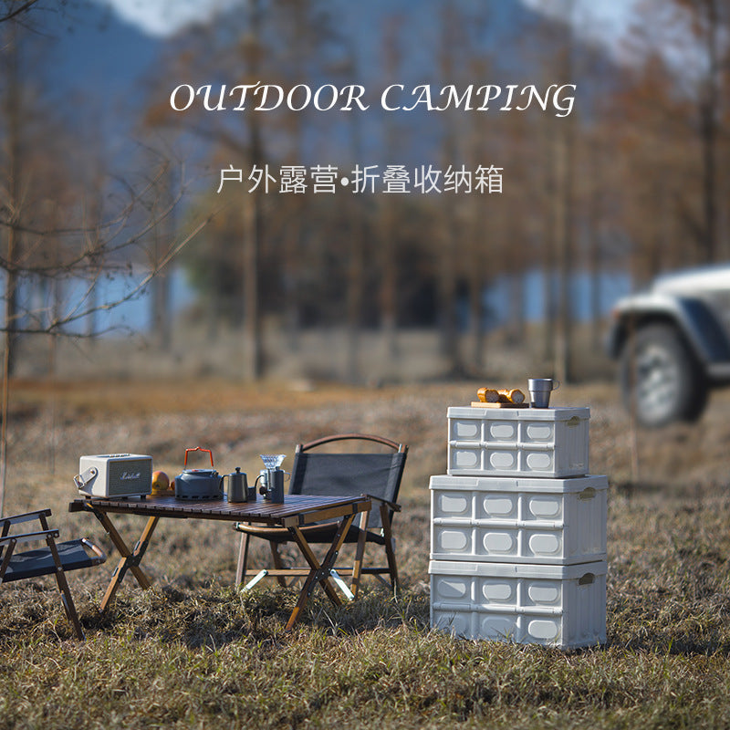 Multifunctional folding camping box Portable car food box Outdoor camping suitcase Multi-layer wooden cover folding box