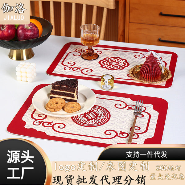 New Chinese-style Guochao placemat, festive event waterproof and oil-proof leave-in creative leather dining table mat, festive and auspicious coaster