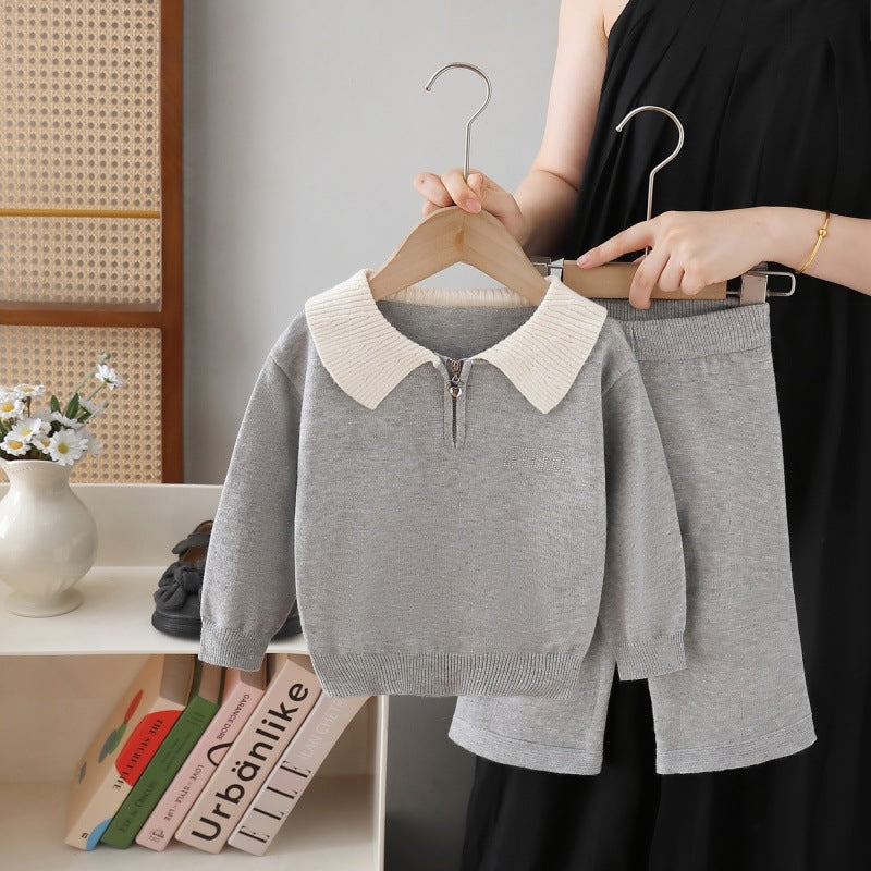 Girls' knit sweater polo shirt and pants set - new autumn  collection - casual sweater outfit for little girls
