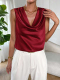 European and american cross-border women's satin blouse - spring/summer drapey ruched sleeveless satin-like silk shirt top