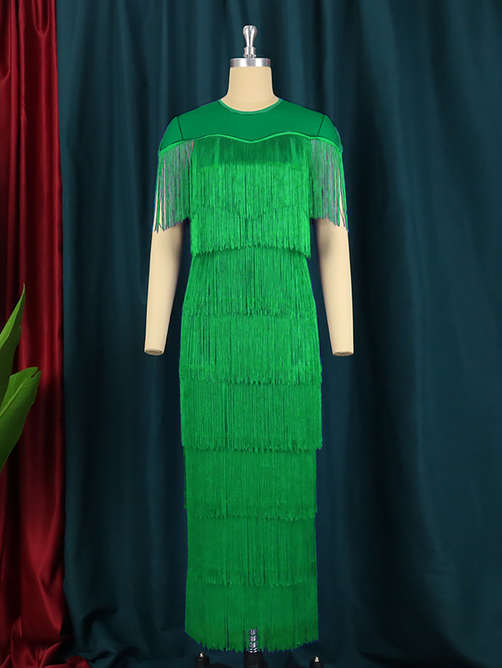 new mesh patchwork tassel crew neck dress high waist slim fit evening sexy bodycon dress