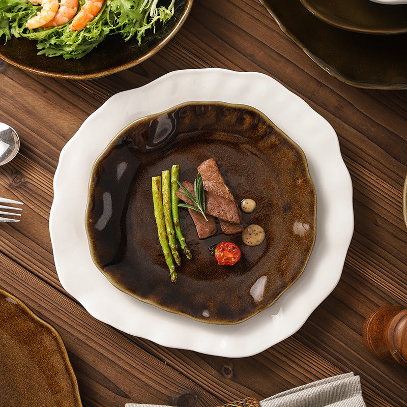 Creative ceramic special-shaped bowls, plates and tableware combination stylishclassy sense kiln-turned ceramic plate western food steak plate