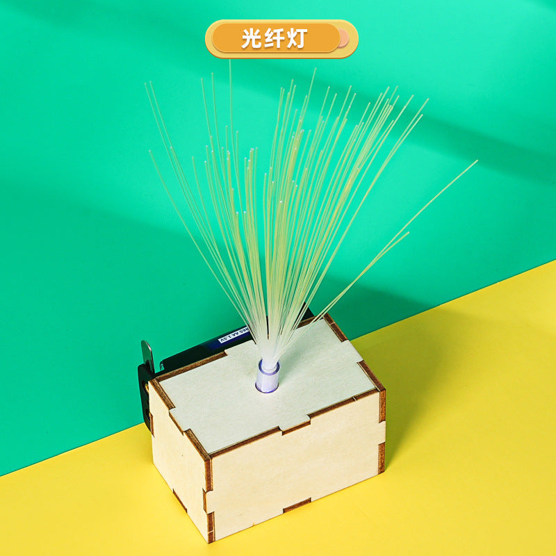 Wooden fiber optic lamp, technology small production, handmade teaching experiment utensils, educational teaching aids DIY gypsy material package
