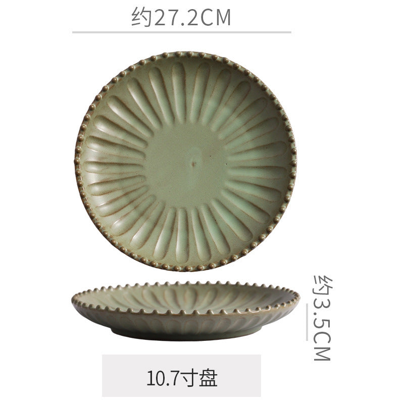 Vintage-style rustic ceramic bowls, plates, and dishes - creative beaded edge steak plates and dessert bowls for restaurants and hotels - premium presentation