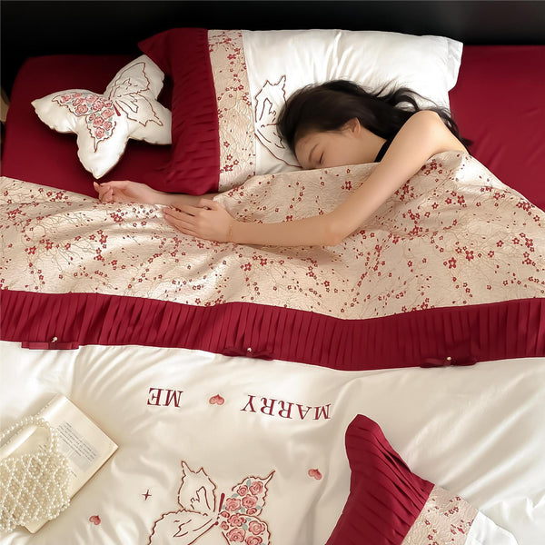 Romantic wedding 120S long-staple cotton four-piece set of new Chinese wedding style wedding dowry exquisite embroidery embroidery bedding