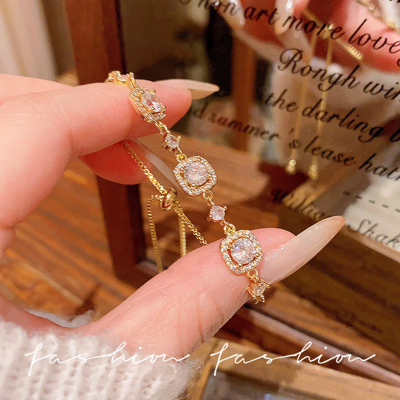 Super fairy micro-embedded zircon bows bracelet for women classy sense of accessible luxury crystal bracelet best selling exquisite pull-out hand jewelry