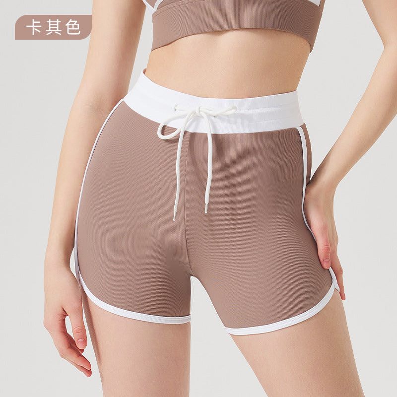 Spring/summer high-waisted activewear set for women - color block, open back, body-hugging, barely-there feel yoga set with running shorts - gym & yoga apparel