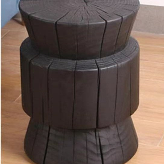 Wabi-sabi carbonized black flower corner stand folk style qhc store log sofa side table retro designer wooden pier wine display