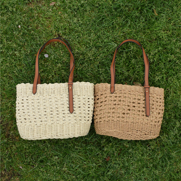 New simple hollow paper rope straw bag casual shoulder bag zipper beach bag small woven bag women's bag