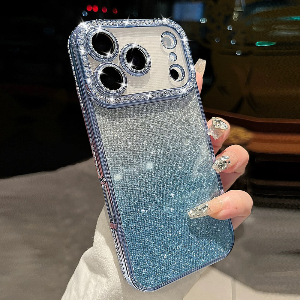 Premium rhinestone-embellished frame case for iphone 17 pro max - orange phone case, apple 15 gradient glitter full coverage