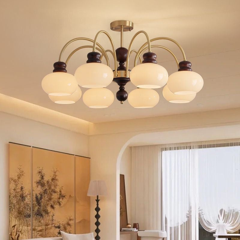 French retro living room main light high-end bedroom room lighting dining room magic bean chandelier new Chinese all-copper chandelier