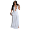C7225 cross-border   fashion women's sexy deep v slit evening gown dress