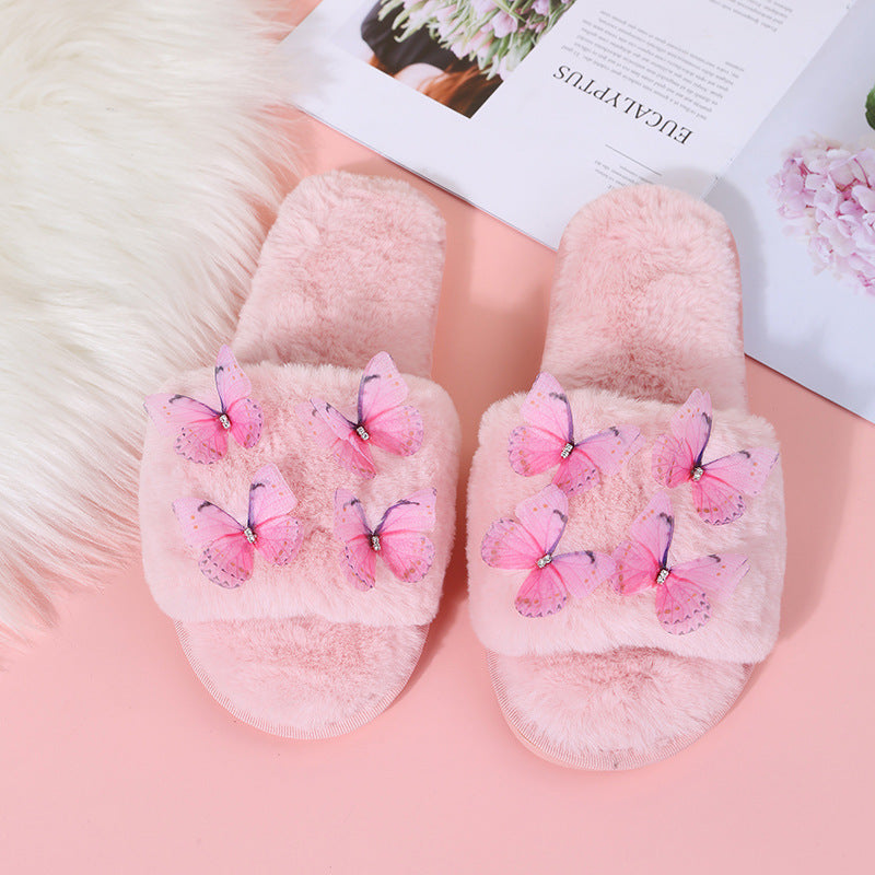 Indoor heattechstuffed slippers cartoon cotton slippers women's home cutestuffed family slippers butterfly floor slippers
