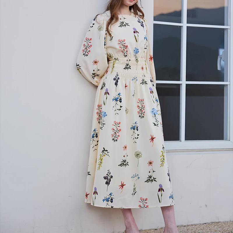 summer new women's clothing cross-border  fashion retro palace v-neck long sleeve printed swing dress
