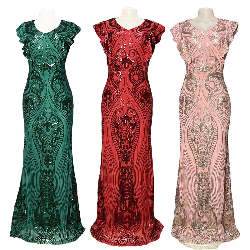Special offer: european & american fashion sexy sequin maxi dress - solid color, elegant, luxurious wedding, prom, and evening gown
