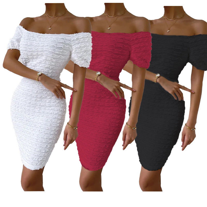Amazon fashion cross-border women's summer  one-shoulder short sleeve off-shoulder sexy bodycon mini dress