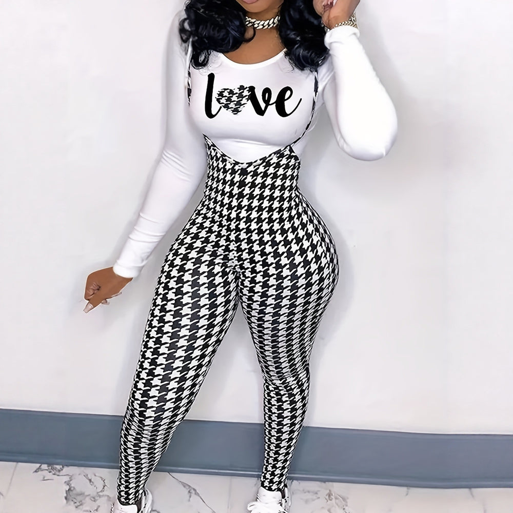 S390660 white casual houndstooth print set