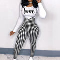 S390660 white casual houndstooth print set
