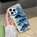 Azure blue fish school ocean style phone case for iphone 17 pro max, apple 16 full coverage drop-proof protective case, iphone 13 compatible