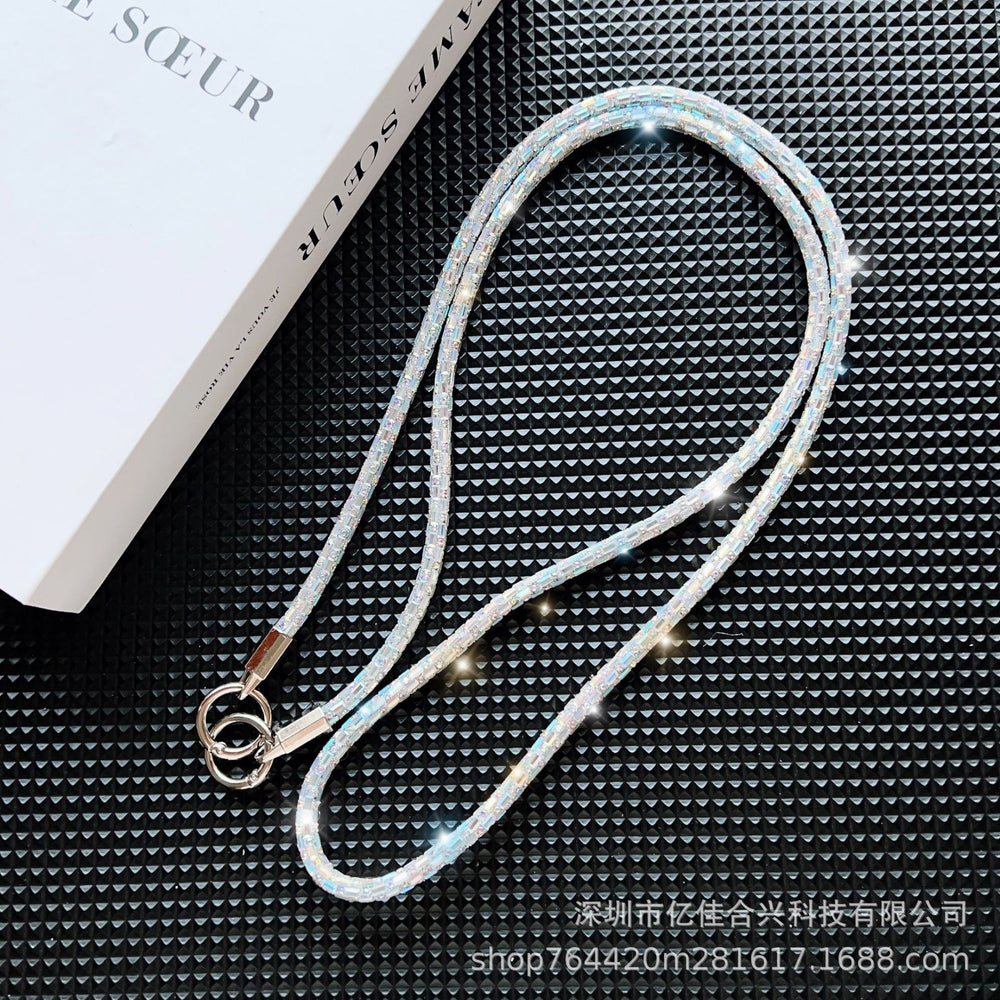 Square crystal backable cross-body mobile phone lanyard classy women's fashion mobile phone cross-body chain anti-lost popular chain