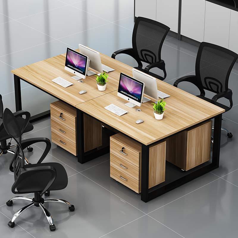Economical four-seat office desk and chair set with partition for employees - includes two double-desk workstations and computer desks
