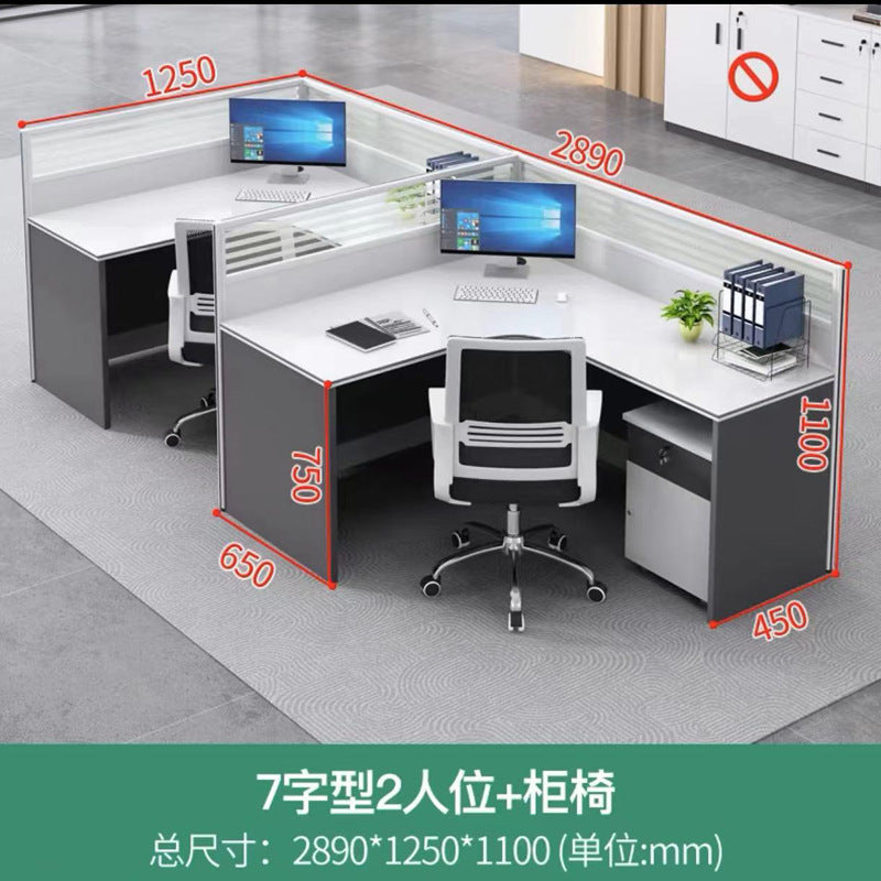 Modern minimalist office desk and chair set - 3-seat office table for office, finance department, and staff workstations
