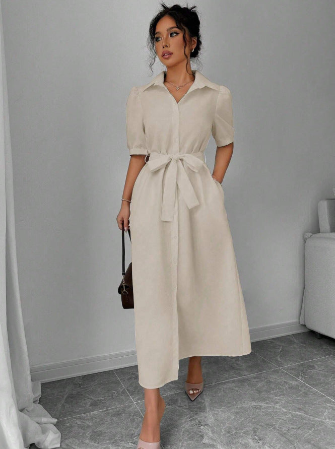 spring/summer european and american cross-border solid color elegant casual dress