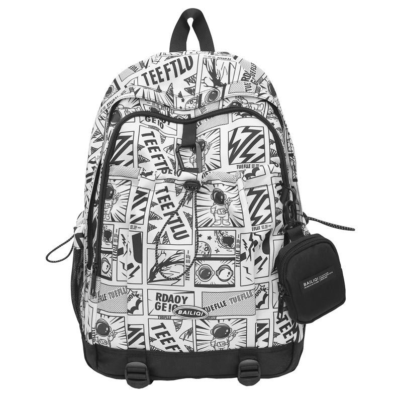Trendy high-street water-resistant lightweight backpack - 26l large capacity student schoolbag, durable with free headphone pouch