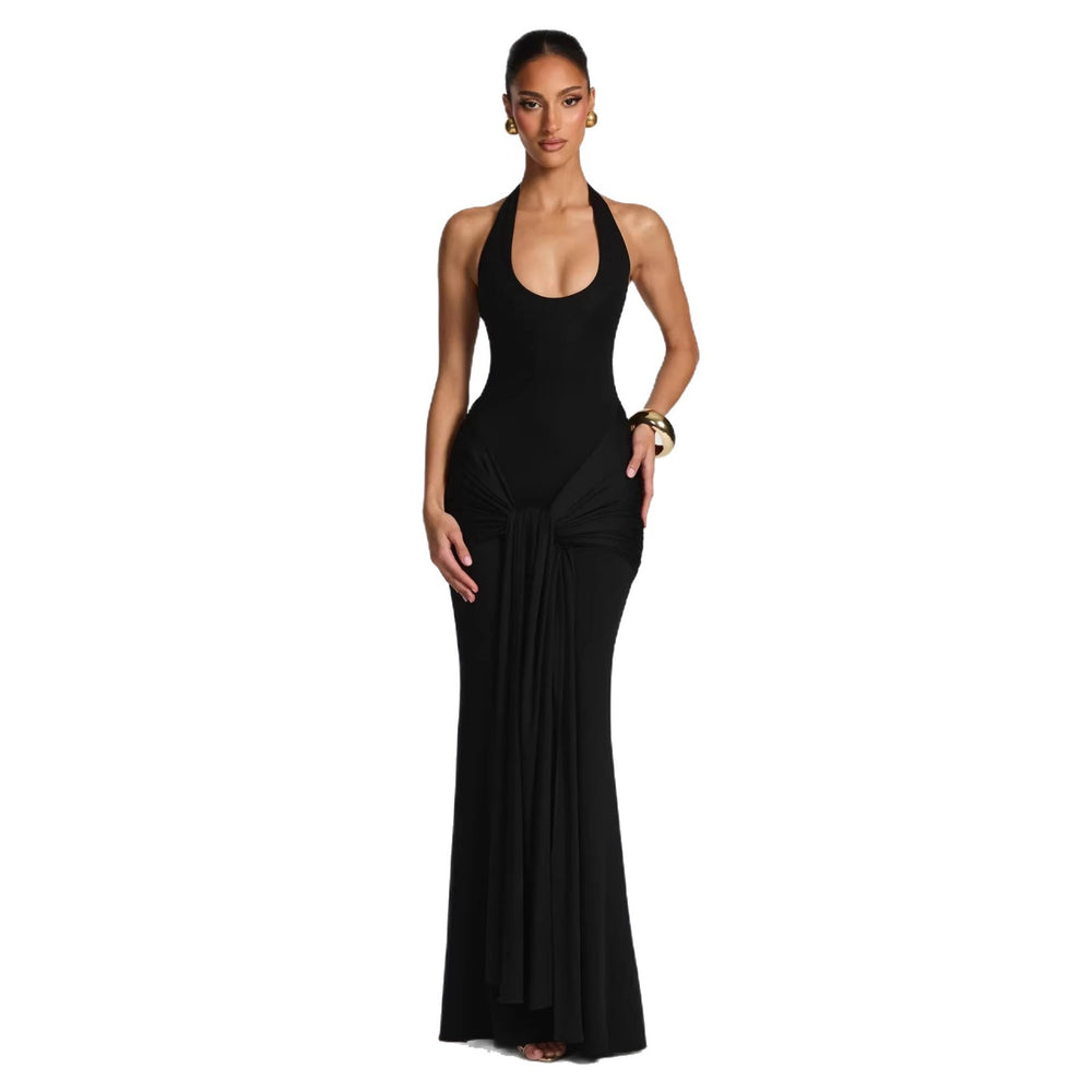 fashion style women's clothing springnew arrivalfashionu-neck halter ribbon patchwork suspender silm hip-hugging dress