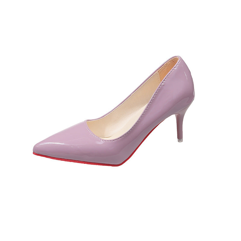 High heels women's stilettos 2026 spring autumflats patent leather black sexy pointed toe high heels bright leather flats women