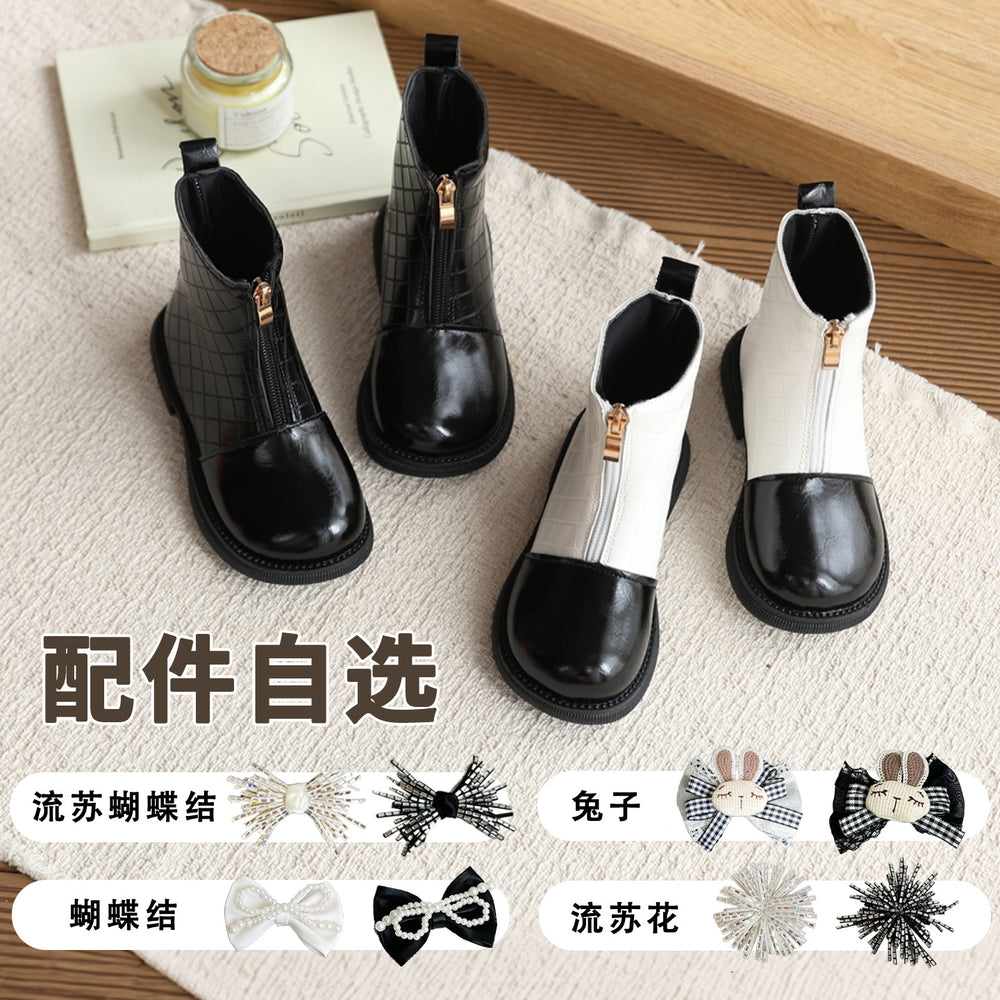 Kids double mesh black boots youth zipper fashion small leather boots fashionabrasion resistantgirl short boots