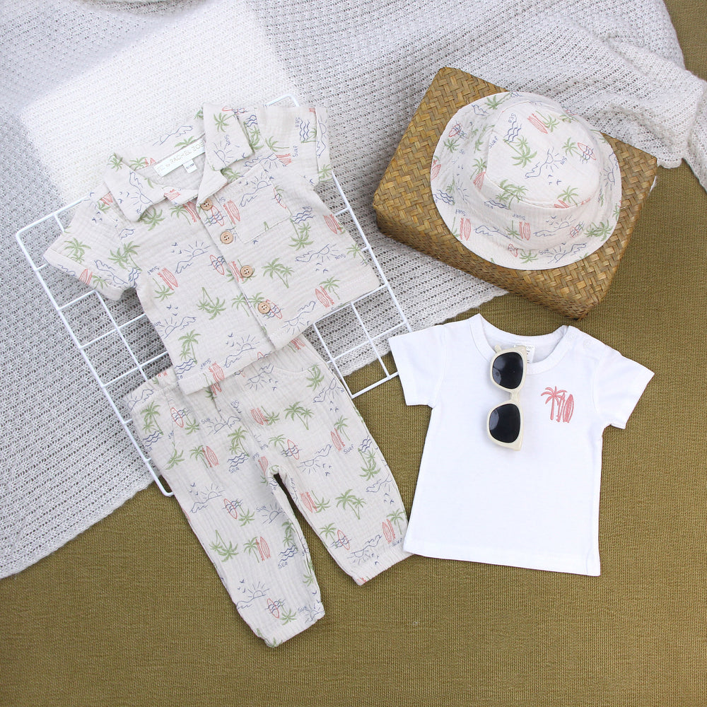 Baby suitsummerpure cotton short-sleeved lapel shirt hat export children's clothing baby clothes breathable clothing
