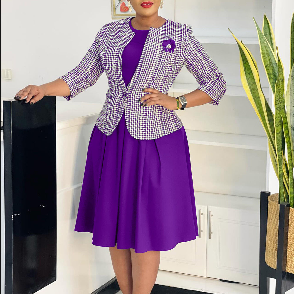 D3346 women's foreign trade fashion: european & american style cross-border winter long sleeve outerwear, vest dress, and african print set