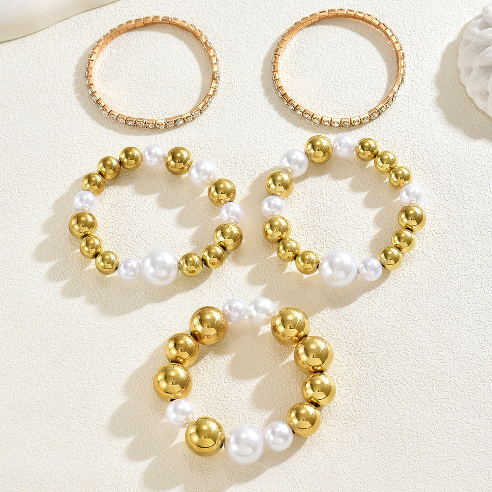 Wholesale full diamond imitation pearl bracelet - european & american cross-border retro irregular jewelry - women's elastic adjustable minimalist bracelet