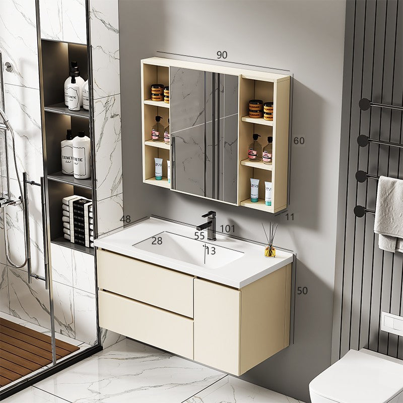 Double-layer drawer honeycomb aluminum bathroom cabinet bathroom mirror cabinet combination wall-mounted ceramic integrated basin honeycomb aluminum basin