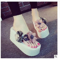 2025 spring/summer new women's beach sandals - ultra high heel, floral design with bear embellishment, fashionable outerwear flip-flops with woven straps