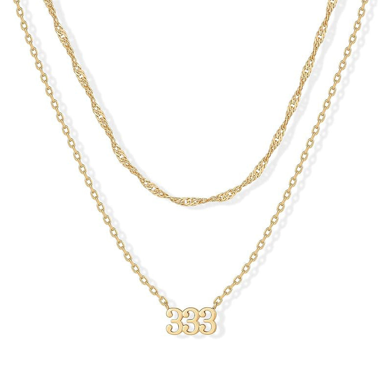 New arrival cross-border fashion easiest for match digital luxury necklace 14k gold-plated angel digital pendant women's layered necklace
