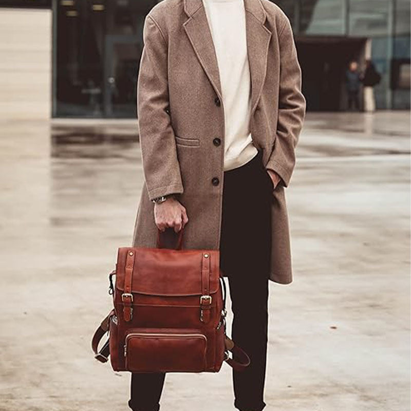 New leather backpack men's and women's first layer cowhide notebook backpack business middle-aged men's and women's schoolbags travel bags